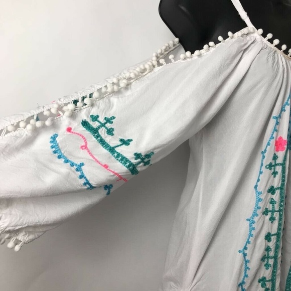 If by the Sea Blouse White Cold Shoulder Boho Top - Picture 2 of 8